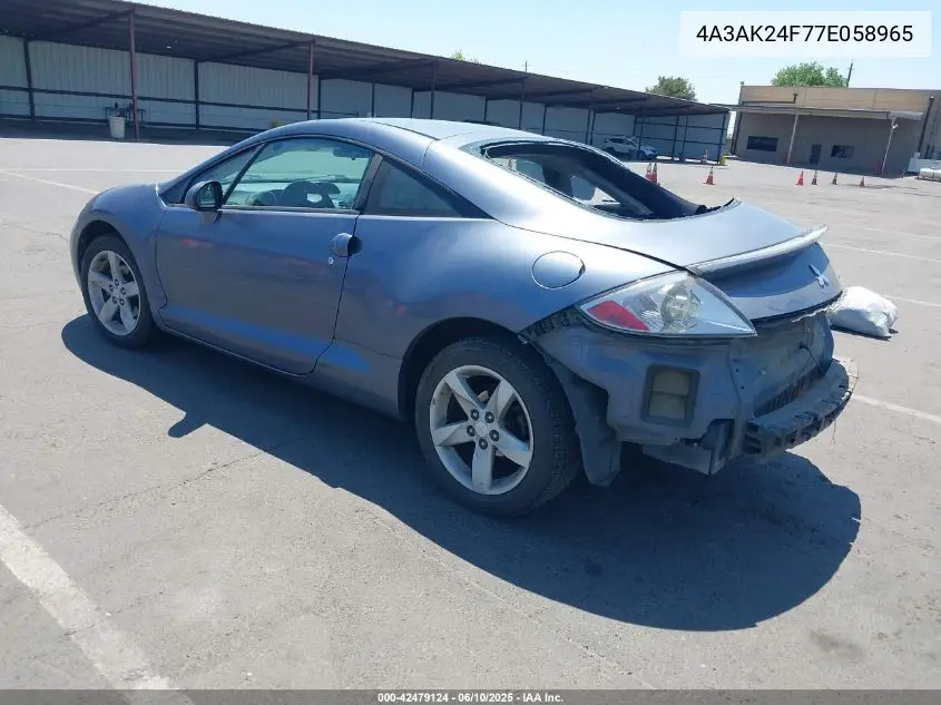 2007 Mitsubishi Eclipse Gs VIN: 4A3AK24F77E058965 Lot: 42479124