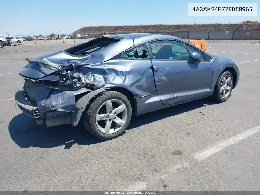 2007 Mitsubishi Eclipse Gs VIN: 4A3AK24F77E058965 Lot: 42479124