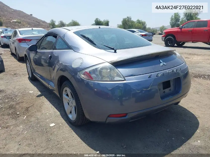 2007 Mitsubishi Eclipse Gs VIN: 4A3AK24F27E022021 Lot: 42516711