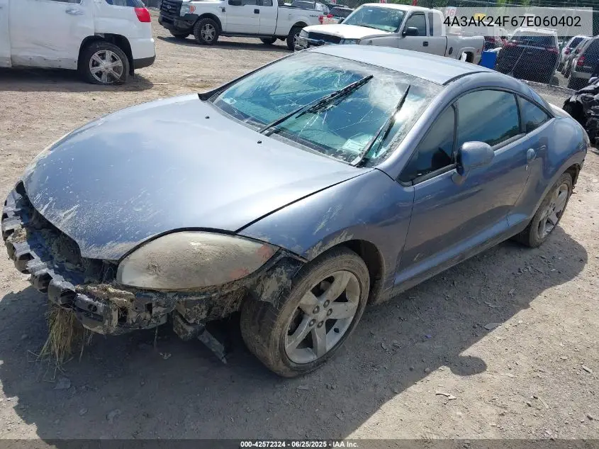 2007 Mitsubishi Eclipse Gs VIN: 4A3AK24F67E060402 Lot: 42572324