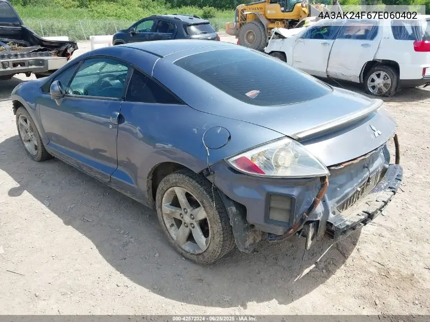 2007 Mitsubishi Eclipse Gs VIN: 4A3AK24F67E060402 Lot: 42572324