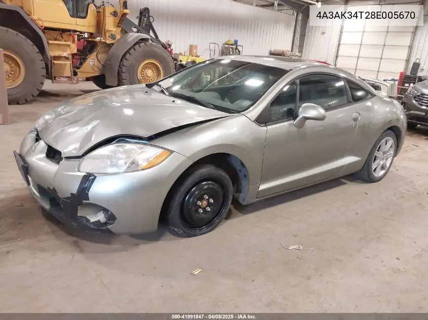 2008 Mitsubishi Eclipse Gt VIN: 4A3AK34T28E005670 Lot: 41991847