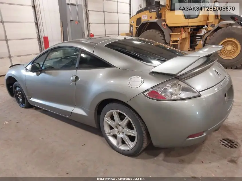 2008 Mitsubishi Eclipse Gt VIN: 4A3AK34T28E005670 Lot: 41991847