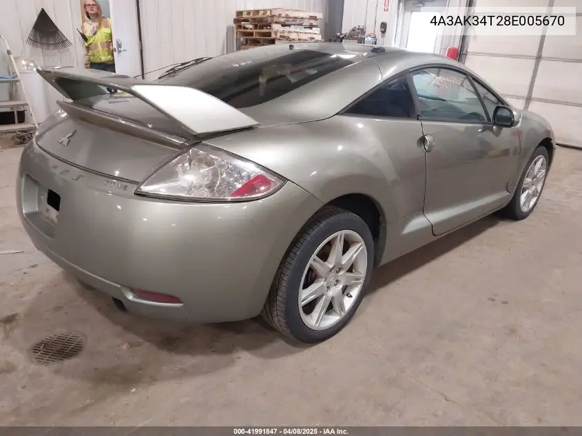 2008 Mitsubishi Eclipse Gt VIN: 4A3AK34T28E005670 Lot: 41991847