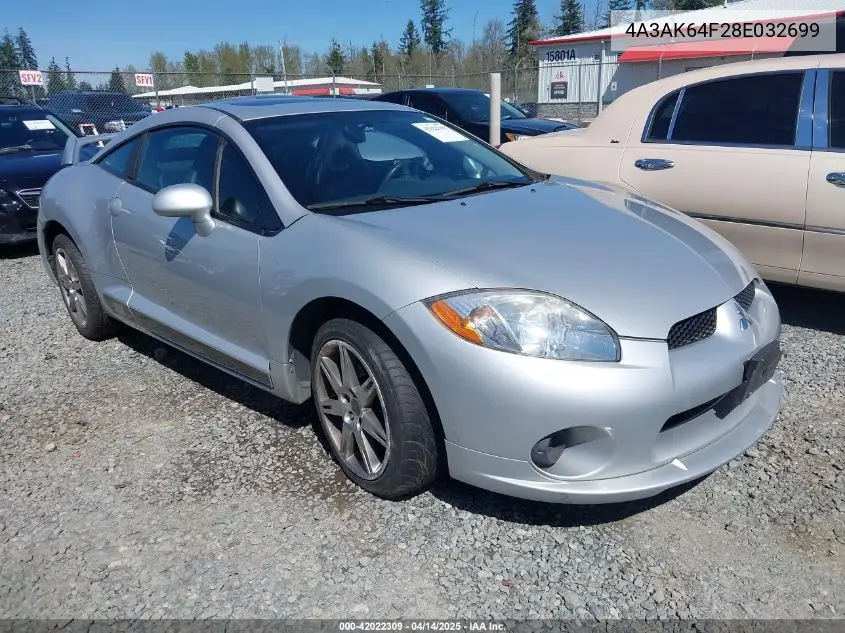 2008 Mitsubishi Eclipse Gs/Se VIN: 4A3AK64F28E032699 Lot: 42022309