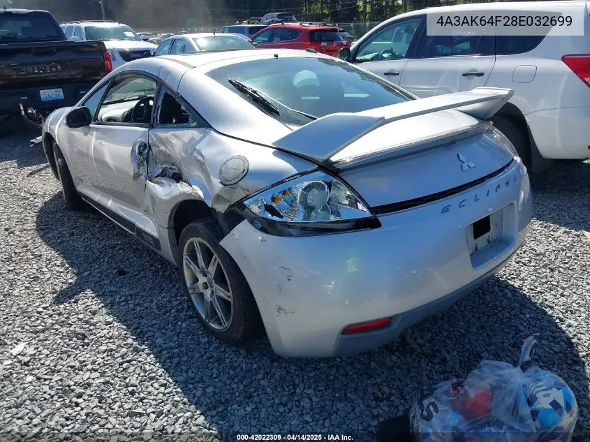 2008 Mitsubishi Eclipse Gs/Se VIN: 4A3AK64F28E032699 Lot: 42022309