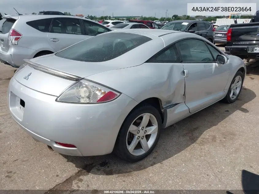 2008 Mitsubishi Eclipse Gs VIN: 4A3AK24F38E023664 Lot: 42100296