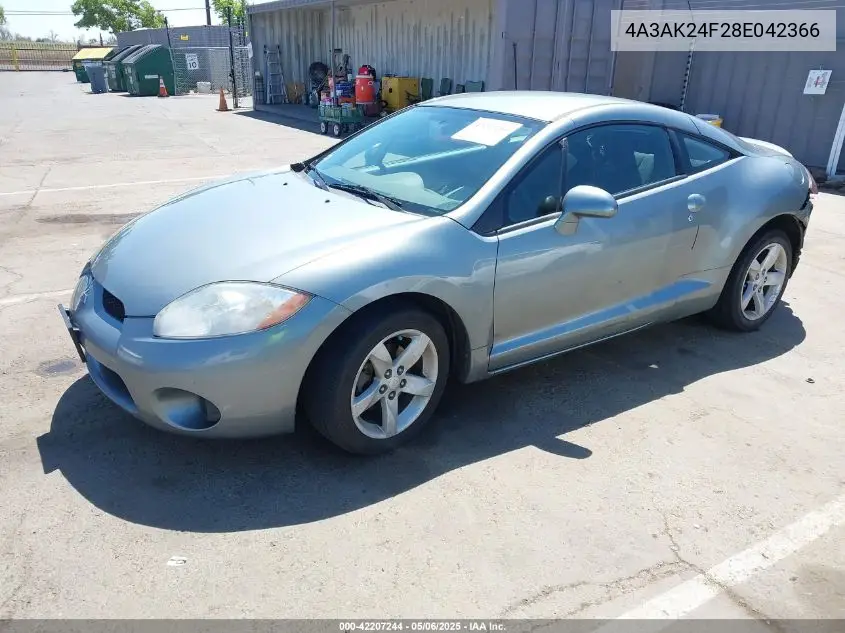 2008 Mitsubishi Eclipse Gs VIN: 4A3AK24F28E042366 Lot: 42207244