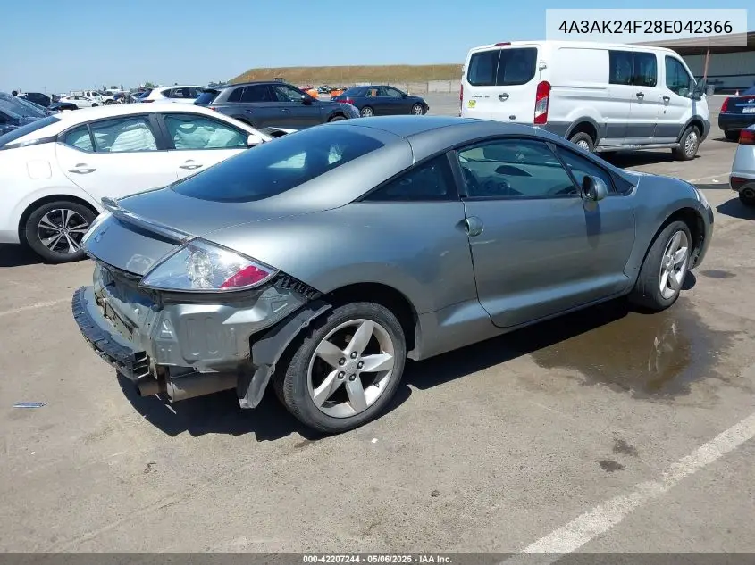 2008 Mitsubishi Eclipse Gs VIN: 4A3AK24F28E042366 Lot: 42207244
