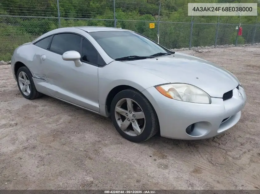 2008 Mitsubishi Eclipse Gs VIN: 4A3AK24F68E038000 Lot: 42248144