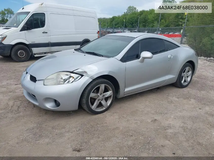 2008 Mitsubishi Eclipse Gs VIN: 4A3AK24F68E038000 Lot: 42248144