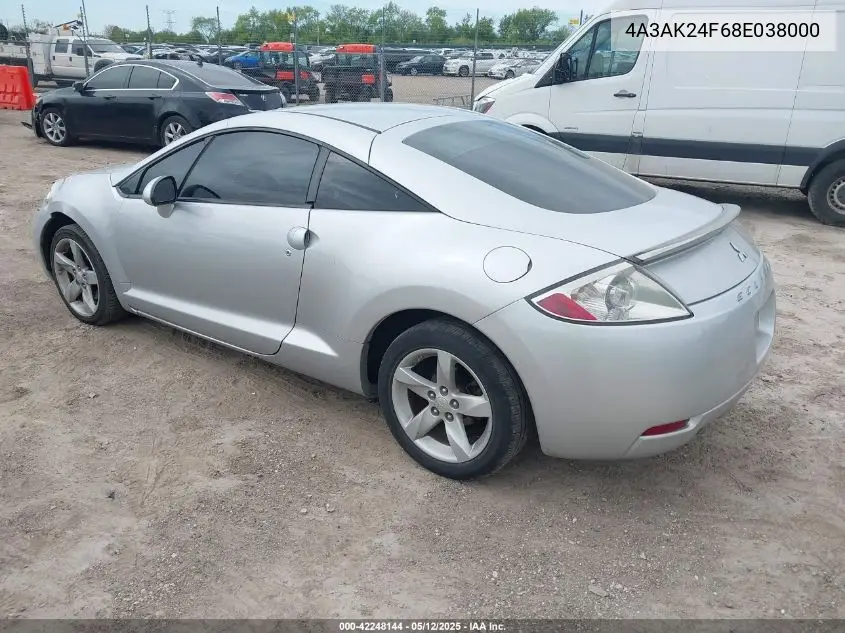 2008 Mitsubishi Eclipse Gs VIN: 4A3AK24F68E038000 Lot: 42248144
