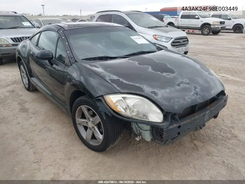 2008 Mitsubishi Eclipse Gs VIN: 4A3AK24F98E003449 Lot: 42478612