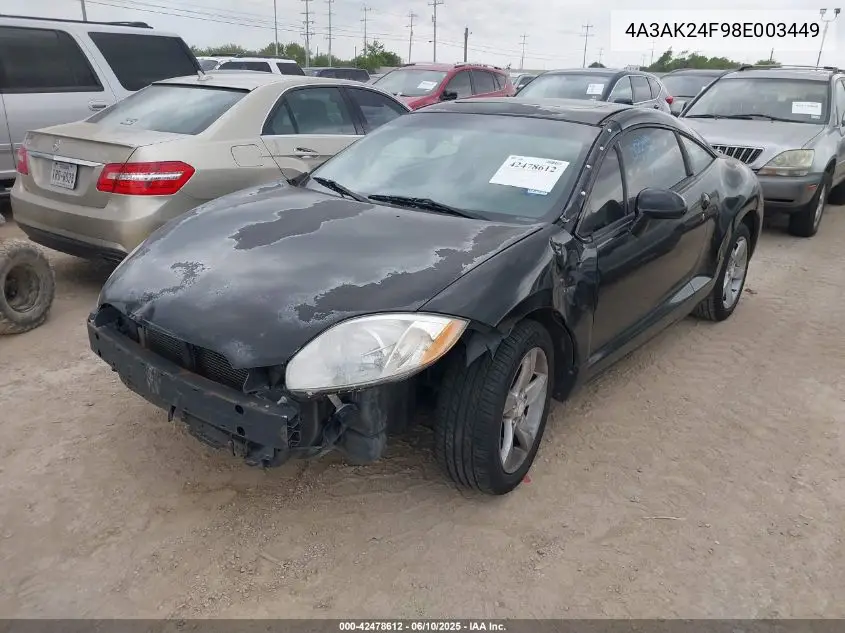 2008 Mitsubishi Eclipse Gs VIN: 4A3AK24F98E003449 Lot: 42478612