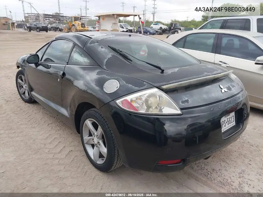 2008 Mitsubishi Eclipse Gs VIN: 4A3AK24F98E003449 Lot: 42478612