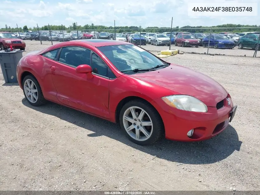 2008 Mitsubishi Eclipse Gs VIN: 4A3AK24F38E035748 Lot: 42655621