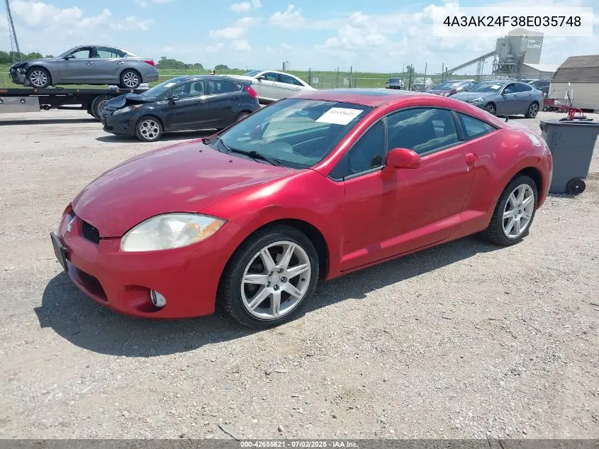 2008 Mitsubishi Eclipse Gs VIN: 4A3AK24F38E035748 Lot: 42655621