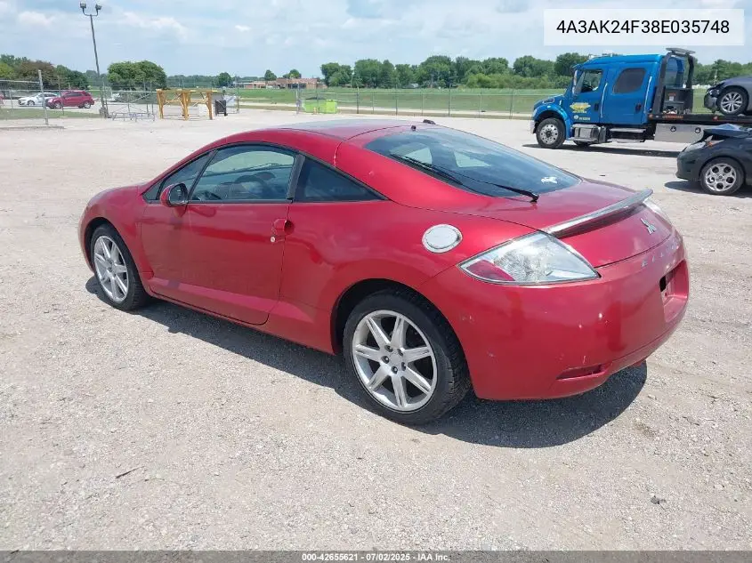 2008 Mitsubishi Eclipse Gs VIN: 4A3AK24F38E035748 Lot: 42655621