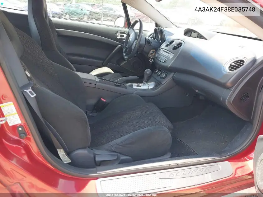 2008 Mitsubishi Eclipse Gs VIN: 4A3AK24F38E035748 Lot: 42655621