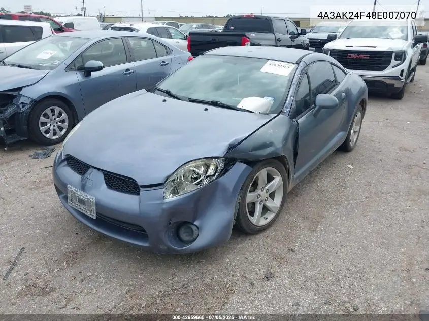 2008 Mitsubishi Eclipse Gs VIN: 4A3AK24F48E007070 Lot: 42659665