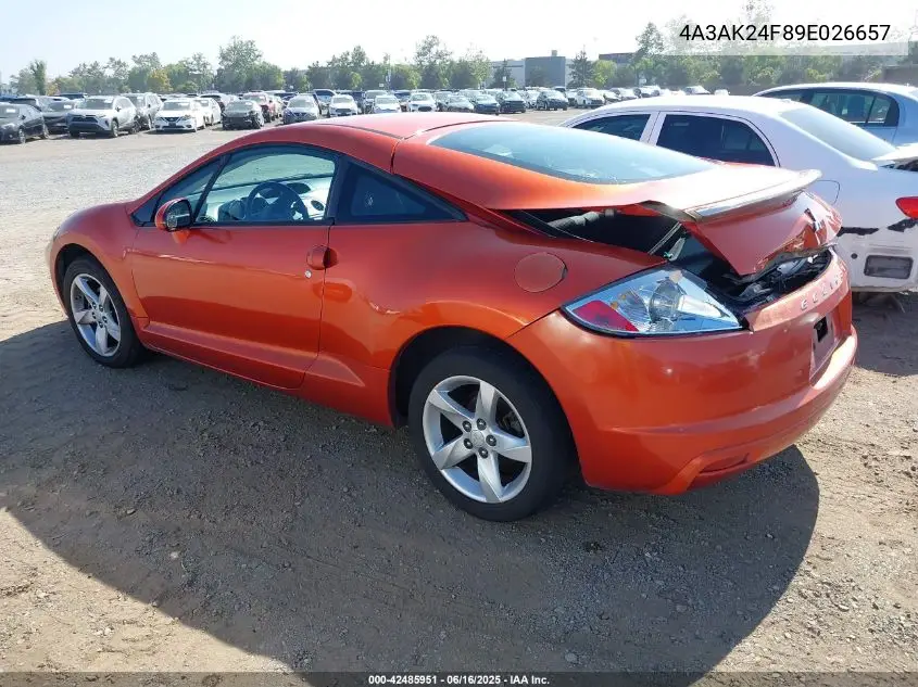 2009 Mitsubishi Eclipse Gs VIN: 4A3AK24F89E026657 Lot: 42485951
