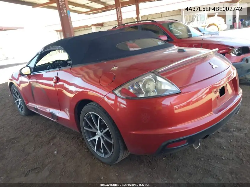 2011 Mitsubishi Eclipse Spyder Gs Sport VIN: 4A37L5EF4BE002742 Lot: 42164862