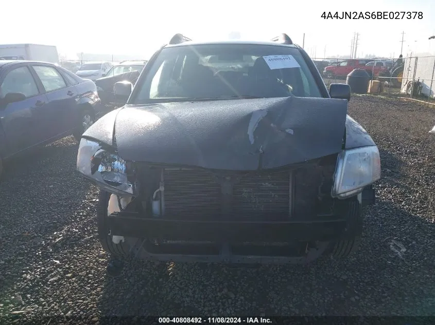 2011 Mitsubishi Endeavor VIN: 4A4JN2AS6BE027378 Lot: 40808492