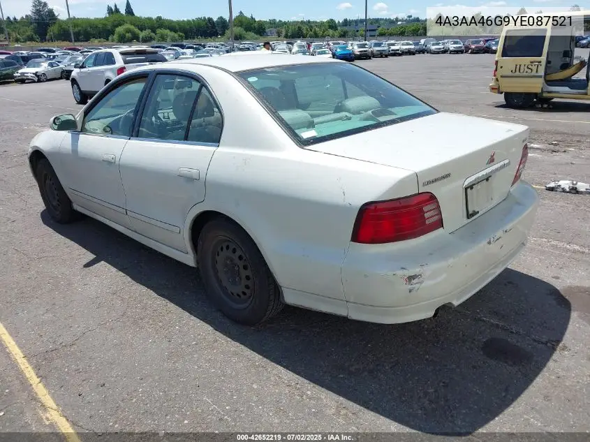 2000 Mitsubishi Galant Es VIN: 4A3AA46G9YE087521 Lot: 42652219