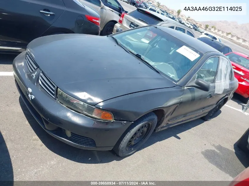 2002 Mitsubishi Galant Es/Ls VIN: 4A3AA46G32E114025 Lot: 39858934