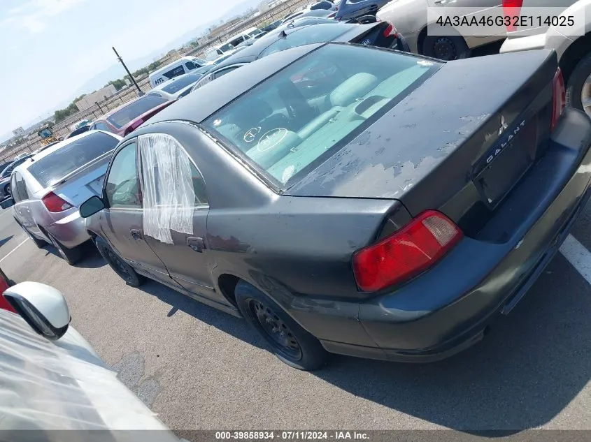 2002 Mitsubishi Galant Es/Ls VIN: 4A3AA46G32E114025 Lot: 39858934