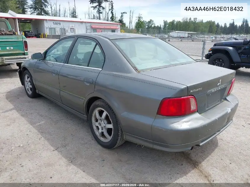 2002 Mitsubishi Galant Es V6/Gtz/Ls V6 VIN: 4A3AA46H62E018432 Lot: 42237117