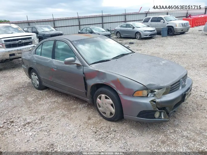 2003 Mitsubishi Galant Es/Ls VIN: 4A3AA46G63E051715 Lot: 42507075