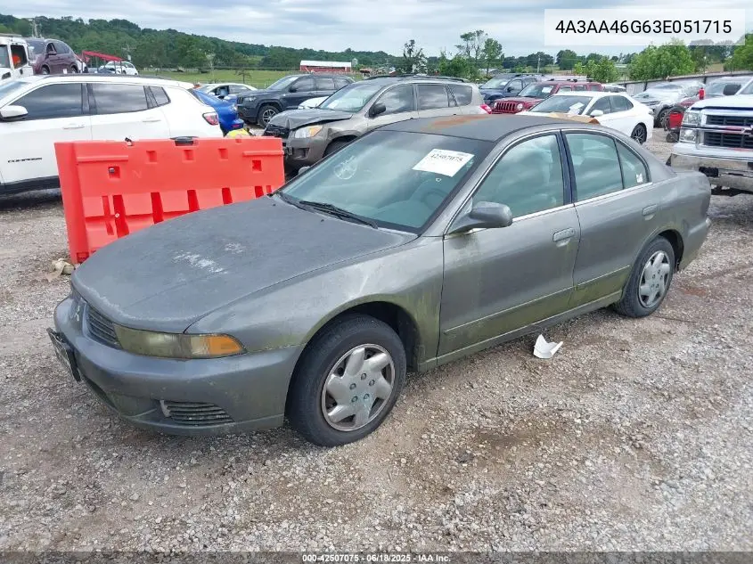 2003 Mitsubishi Galant Es/Ls VIN: 4A3AA46G63E051715 Lot: 42507075