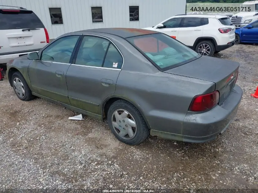 2003 Mitsubishi Galant Es/Ls VIN: 4A3AA46G63E051715 Lot: 42507075