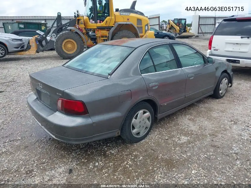 2003 Mitsubishi Galant Es/Ls VIN: 4A3AA46G63E051715 Lot: 42507075