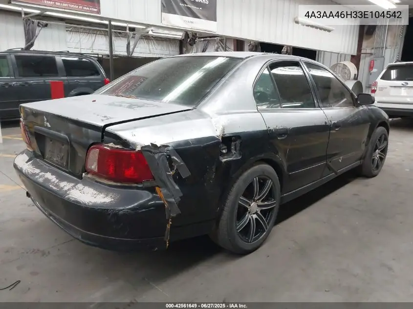 2003 Mitsubishi Galant Es V6/Gtz/Ls V6 VIN: 4A3AA46H33E104542 Lot: 42561649