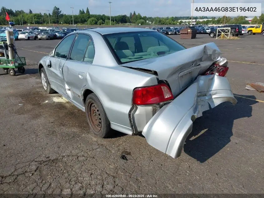 2003 Mitsubishi Galant Es/Ls VIN: 4A3AA46G83E196402 Lot: 42565948