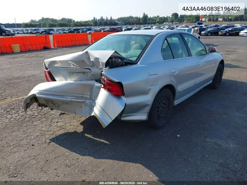 2003 Mitsubishi Galant Es/Ls VIN: 4A3AA46G83E196402 Lot: 42565948