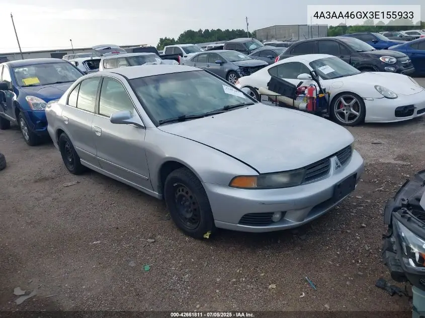 2003 Mitsubishi Galant Es/Ls VIN: 4A3AA46GX3E155933 Lot: 42661811