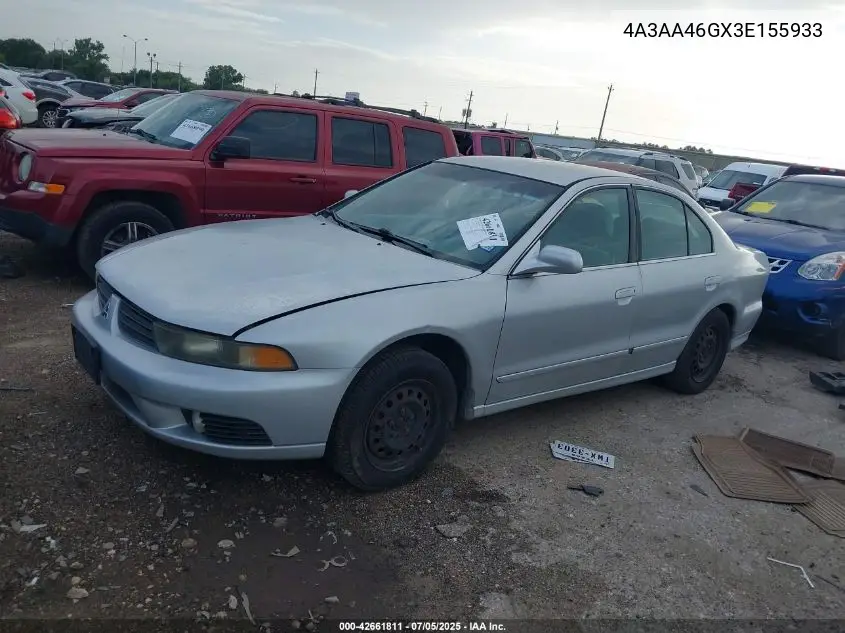 2003 Mitsubishi Galant Es/Ls VIN: 4A3AA46GX3E155933 Lot: 42661811