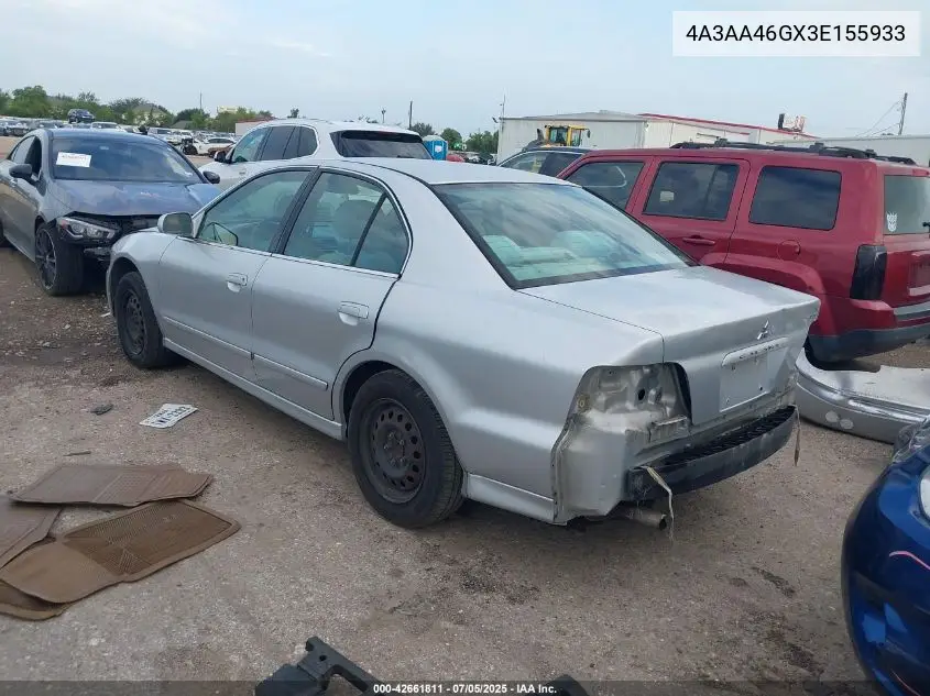 2003 Mitsubishi Galant Es/Ls VIN: 4A3AA46GX3E155933 Lot: 42661811