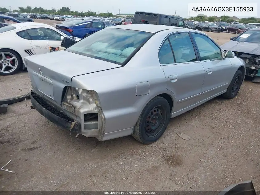 2003 Mitsubishi Galant Es/Ls VIN: 4A3AA46GX3E155933 Lot: 42661811
