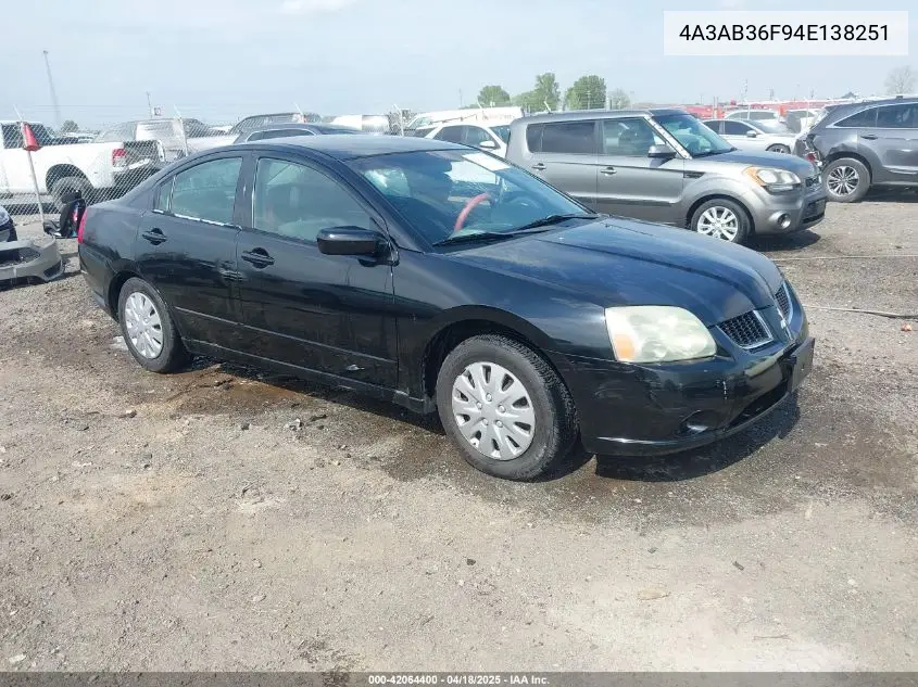 2004 Mitsubishi Galant Es VIN: 4A3AB36F94E138251 Lot: 42064400