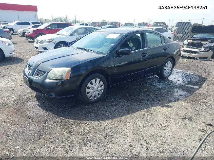 2004 Mitsubishi Galant Es VIN: 4A3AB36F94E138251 Lot: 42064400