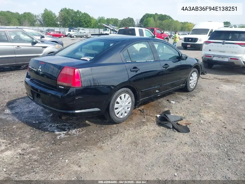 2004 Mitsubishi Galant Es VIN: 4A3AB36F94E138251 Lot: 42064400