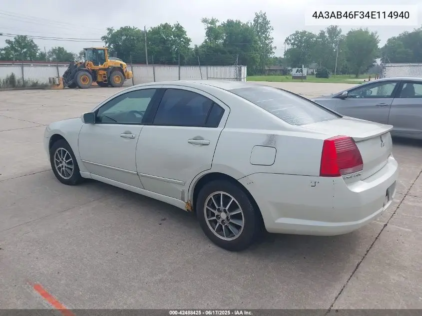 2004 Mitsubishi Galant Es VIN: 4A3AB46F34E114940 Lot: 42488425