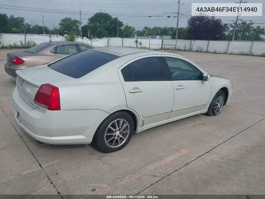 2004 Mitsubishi Galant Es VIN: 4A3AB46F34E114940 Lot: 42488425