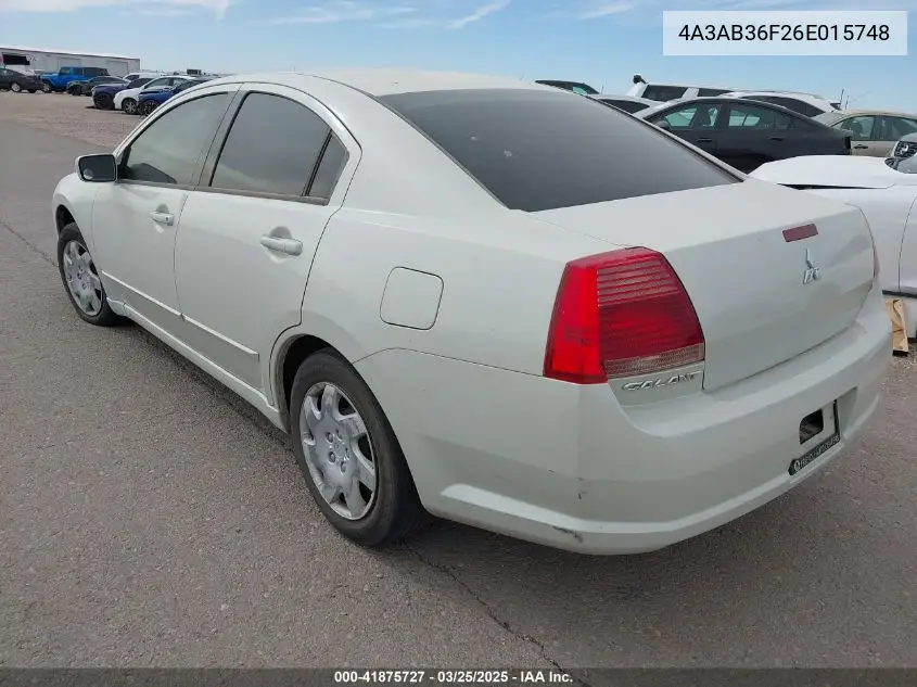 2006 Mitsubishi Galant Es/Se VIN: 4A3AB36F26E015748 Lot: 41875727