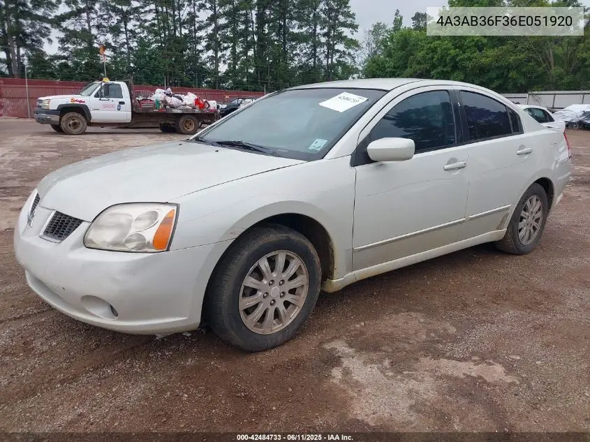 2006 Mitsubishi Galant Es/Se VIN: 4A3AB36F36E051920 Lot: 42484733