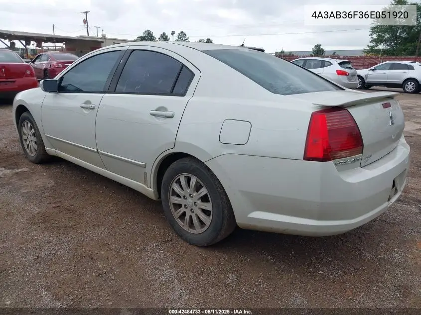 2006 Mitsubishi Galant Es/Se VIN: 4A3AB36F36E051920 Lot: 42484733
